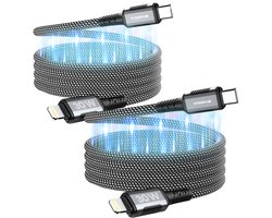 Xssive 2x Fast Charge Oplaadkabel - Geschikt voor USB-C naar Lightning Kabel - Magnetisch Oprolbaar - 1 Meter