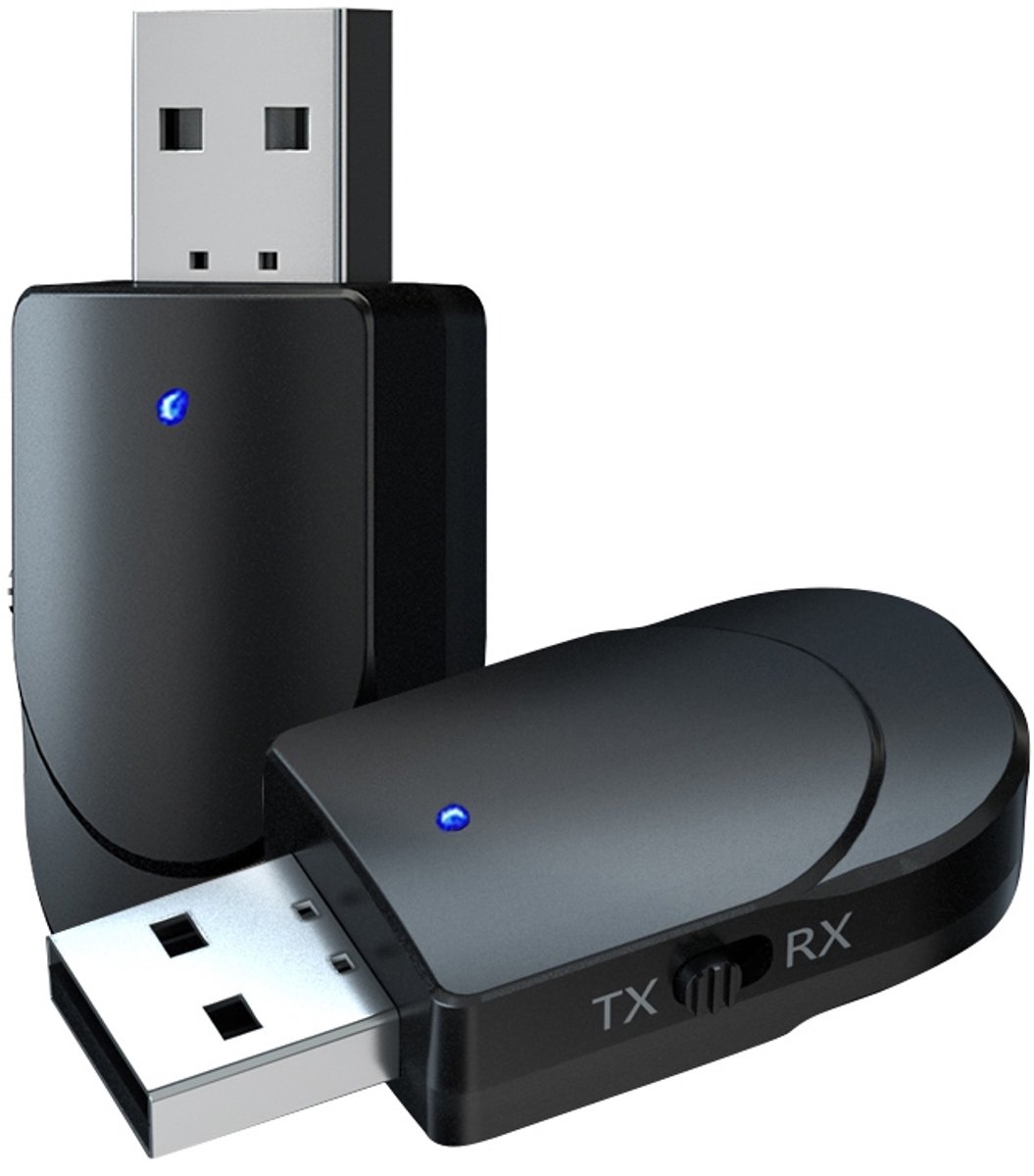USB Bluetooth 5.0 Transmitter & Receiver - Draadloze Zender / Ontvanger met 3.5mm Jack AUX Kabel - Voor PC, TV, Speaker en Auto - zwart