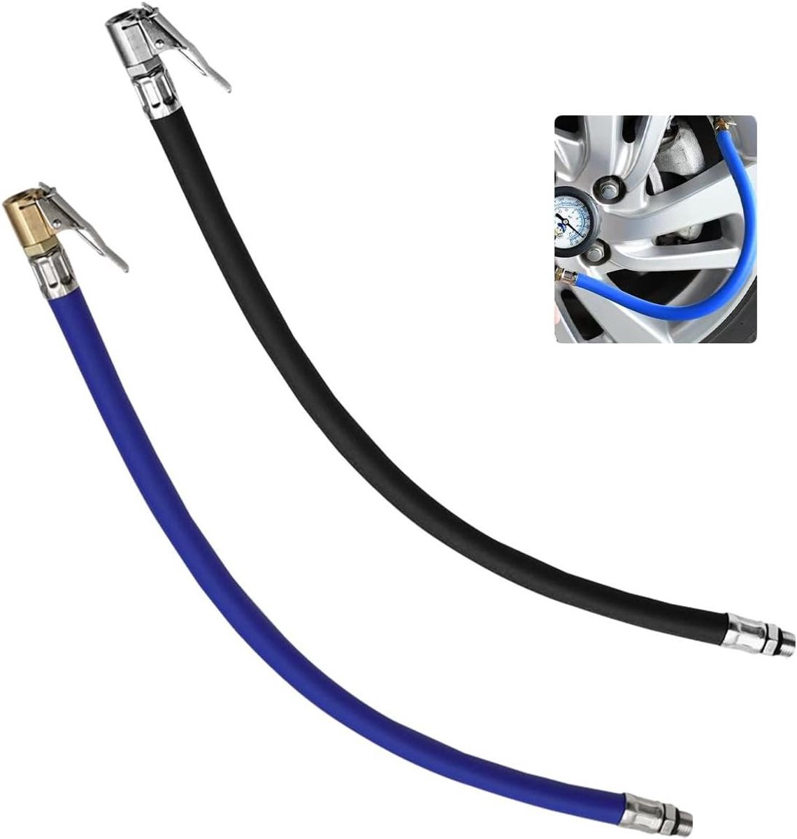 Allecto Plus - Tyre Pump Slang Pack van 2 - Vervangende Slang voor Bandenpomp - Ventielverlenging voor Alle Banden - 15.8 Inch Blauw + 36 cm Zwart