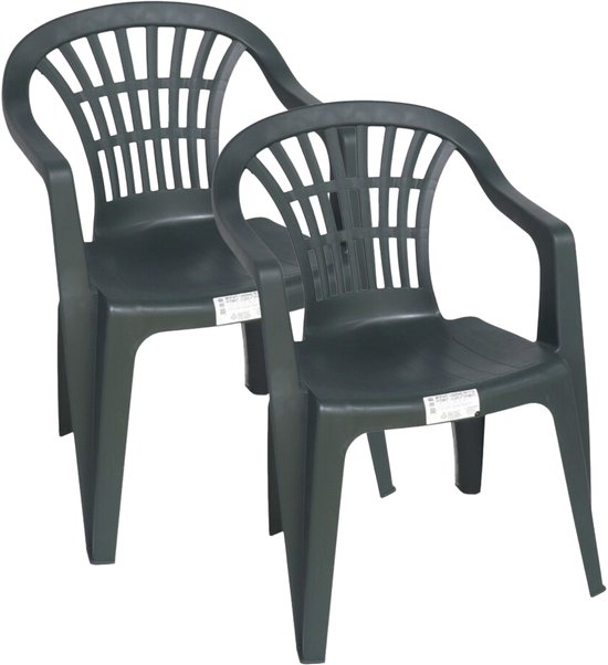 Chaise Gerimport pour usage extérieur/intérieur - 2x - chaises de jardin - vert foncé - 50 x 54 x 76 cm - plastique robuste - Chaises d'appoint