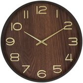 Atmosphera Wandklok/muur klok - Woody - Dia 38 cm - hout - bruin - keuken/kamer/kantoor