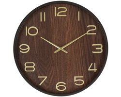 Atmosphera Wandklok/muur klok - Woody - Dia 38 cm - hout - bruin - keuken/kamer/kantoor