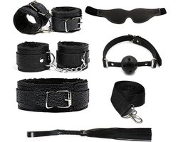 Sex Toys voor Koppels - 7 Delen Set - SM Pakket - Bondage - Vastbinden - Kit - Startset - Handboeien - Zwart BDSM
