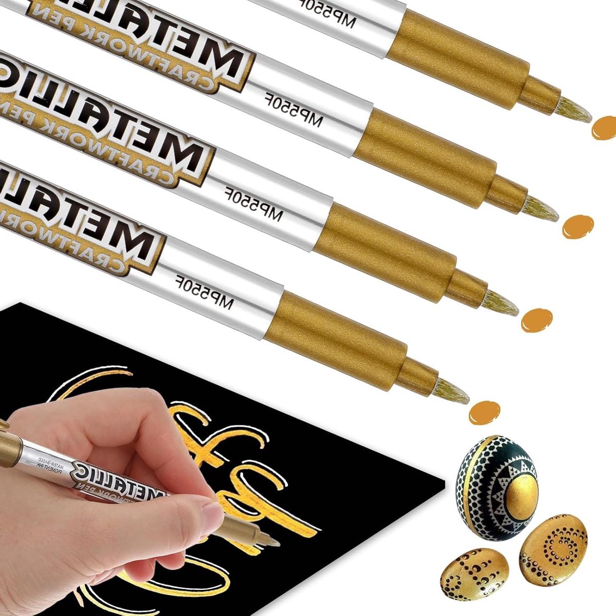 Allecto Plus - Permanent Marker Gouden Pen Set Metallic 4 stuks | Sneldrogend en Glanzend | Kunstkleurpotloden | Kaarten en Handtekeningen | Fade Proof