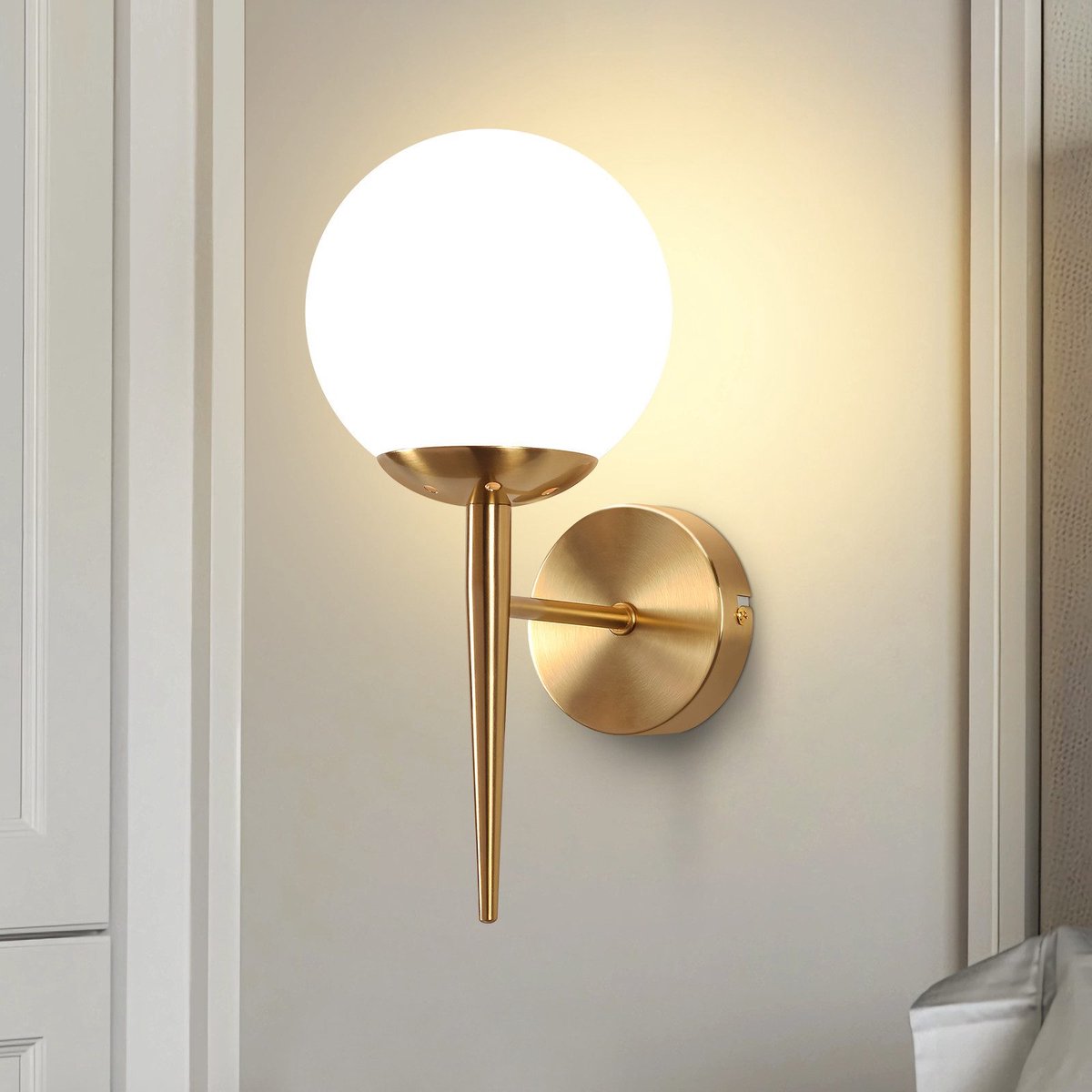 NETTLIFE Wandlamp Glas - E27 Fitting - Goud - Binnen Wandverlichting - Glazen Bol Design - Vintage Hal Lamp - Modern Verlichting - voor Slaapkamer | Trappenhuis | Woonkamer - Zonder Lamp
