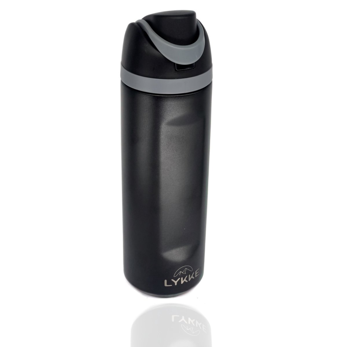 LYKKE® Freesip Thermos Lekvrij Beker 3 Laagse Geïsoleerde RVS-fles met rietje voor sport, reizen en school BPA-vrije sportwaterfles, 24 oz, 720 ML, Zwart (Midnight)