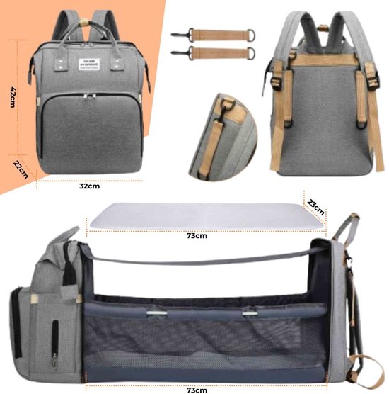 WiebelTandje Luier en Verzorgingstas met Verschoonmatje incl Houten Tandendoos JONGEN – Kraamcadeau - Watervast Baby Rugzak Tas met Uitschuifbaar Baby Box – USB Kabel - Multifunctionele Baby Luier Tas – Verzorgingstas Baby - Verschoon en Slaap Bedje