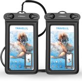 Travelly® Waterdicht Telefoonhoesje Set van 2 – Universeel Onderwater Hoesje voor Smartphone – Geschikt voor alle telefoons – Drybag – Voor Vakantie, Zwemmen & Watersport – Zwart/Zwart