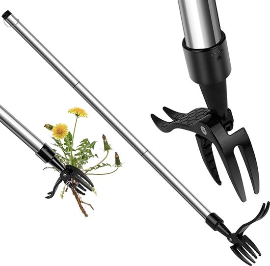 Foto: Onkruidsteker wieder met handvat onkruidtrekker met 4 klauwen onkruidtrekker onkruidverwijderaar onkruidstok roestvrijstalen onkruidwieder geschikt voor gazon terras planten of tuin