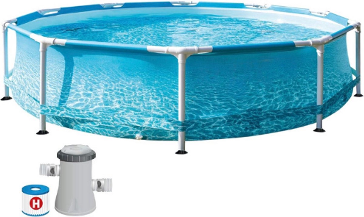 Thuys – Rond – Metalen – Frame – Zwembad – Set – 305 x 76cm – Beachside – Design – Opzetzwembad – Met – Stalen – Constructie – Zomerzwembad