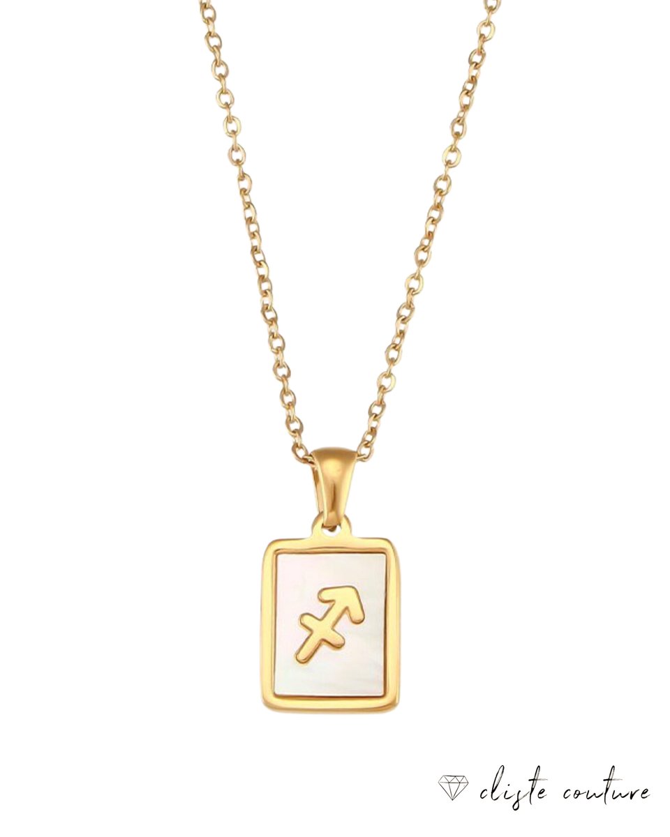 Cliste Couture - Stars Sterrenbeeld Ketting met Schelp Boogschutter / Sagittarius - Stainless Steel met Goud Verguld - 45cm Ketting met Zodiac Hanger - Inclusief Cadeau Verpakking