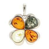 La Rosa Princesa Zilveren Klavertje vier Hanger met Barnsteen Amber Gerhodineerd - Lucky clover