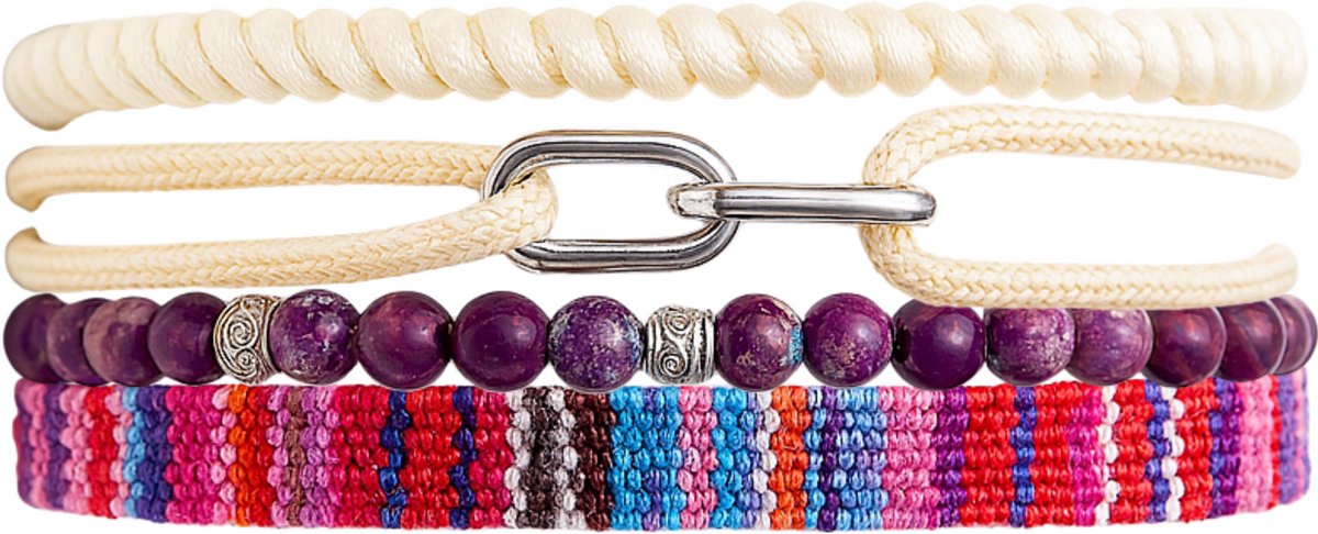 Azurro Nuvano Heren Armbanden Set – Natuursteen & Kralen – Verstelbaar 19–24 cm – Mannen Armband Casual – Cadeau voor Mannen & Vaderdag – Mediterrane Stijl
