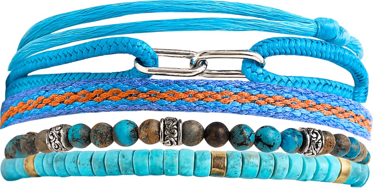 Azurro Lucenzo Heren Armbanden Set – Natuursteen & Kralen – Verstelbaar 19–24 cm – Mannen Armband Casual – Cadeau voor Mannen & Vaderdag – Mediterrane Stijl
