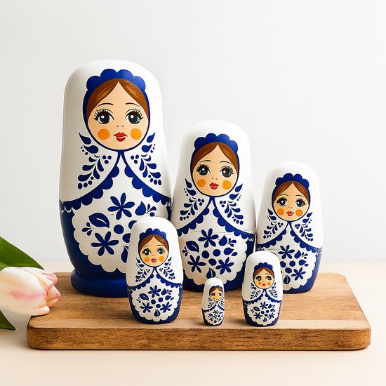 Matryoshka Elsa et Anna en bois - Poupées russes artisanales 7 pièces