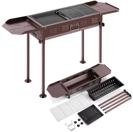 Draagbare Houtskool Barbecue met Trolley - Rookarme RVS BBQ Grill voor Buiten, Camping & Tuin - 66,5x30x68 cm — afbeelding 5