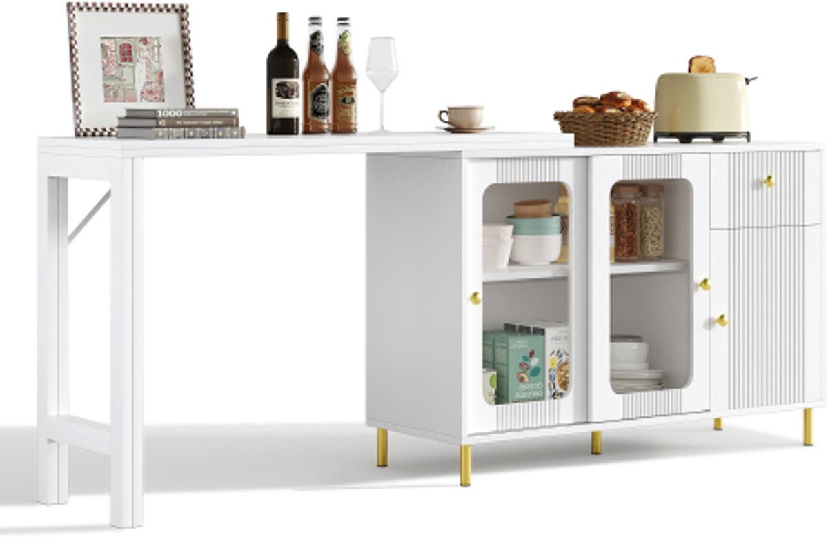 Merax Dressoir met Uitschuifbare Tafel – 116x40x78,5 cm – Buffetkast met Glazen Schuifdeur