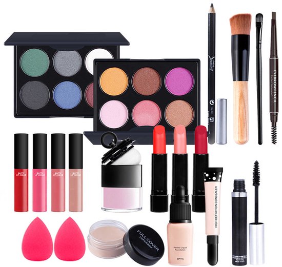 NAXSIR 19-delig Make-up Cadeauset Voor Beginners – Oogschaduwpalette, Lipgloss, Blush & Kwasten Inbegrepen! Gepigmenteerd & Perfect voor Vrouwen en Meisjes