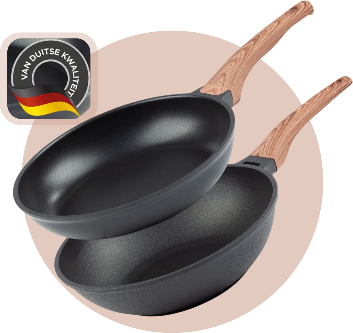 Rosmarino Pannenset - Pannenset inductie - Pannen - Koekenpan 28 cm - Wokpan 30 cm - Pannenset Inductie - Antikleefpan - Aluminium - Zwart - 2 stuks