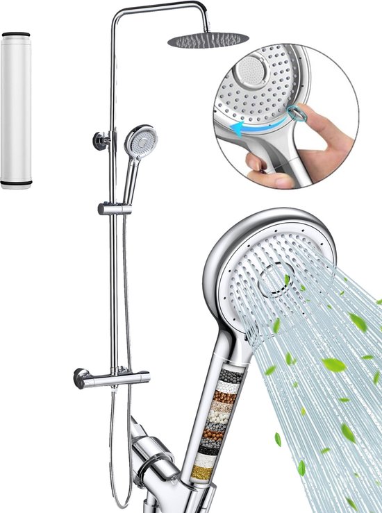 VITASENSE™ XXL Regendouche set met filter – Douchekop 6 sproeistanden – Douchekraan met Thermostaatkraan – Doucheset chroom