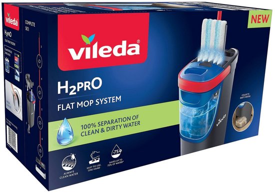 Vileda H2Pro Flatmop Dweilsysteem met Emmer en Steel - 2 Gescheiden Waterreservoirs - Altijd Schoon Water