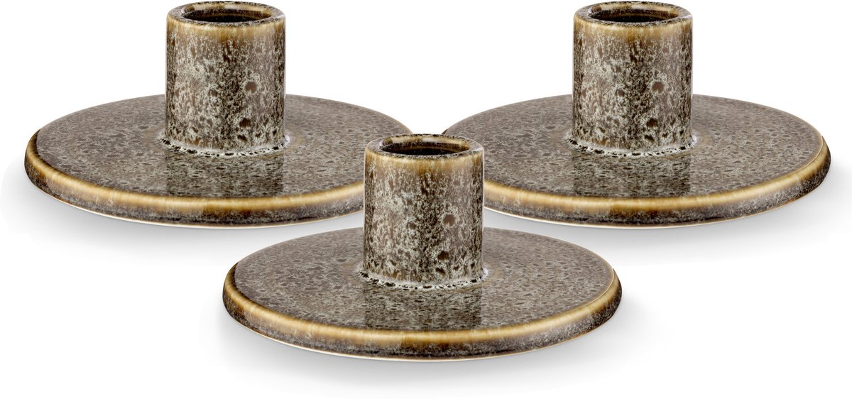 Kandelaar Set van 3 - Kaarsenhouder van Keramiek - Groen - 12x5cm