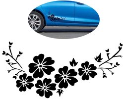 Zwarte bloemen auto stickers - auto stickers - motor stickers -- decoratieve auto stickers - zelfklevend - waterbestendig - 1 stuk - 30x14 - hoogwaardig dierenmateriaal - bloemen stickers - auto accessoires