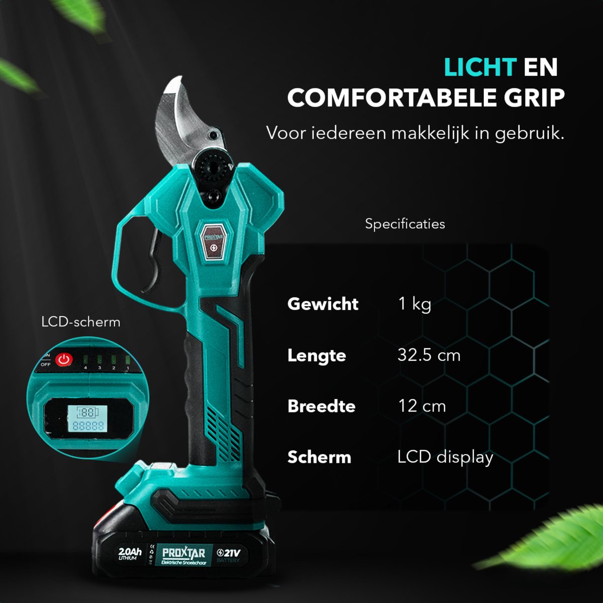 XIAZIR 35 mm Snoeischaar op Accu met borstelloze motor, elektrische tuinschaar met LCD-display, 2× 21V 2000mAh batterijen en SK5-stalen mes, krachtige takkensnijder voor bomen, tuin en boomgaard