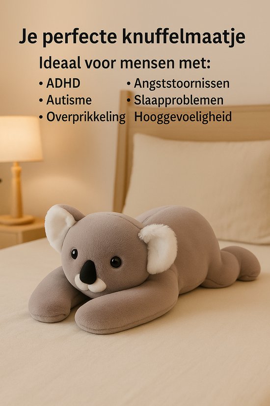 Verzwaringsknuffel Koala – 1.8kg – 60cm – Weighted Knuffel tegen Angst & Stress – Zware Knuffelbeer – Sensorisch Speelgoed – Ontspanningsknuffel – Verzwaarde Knuffel