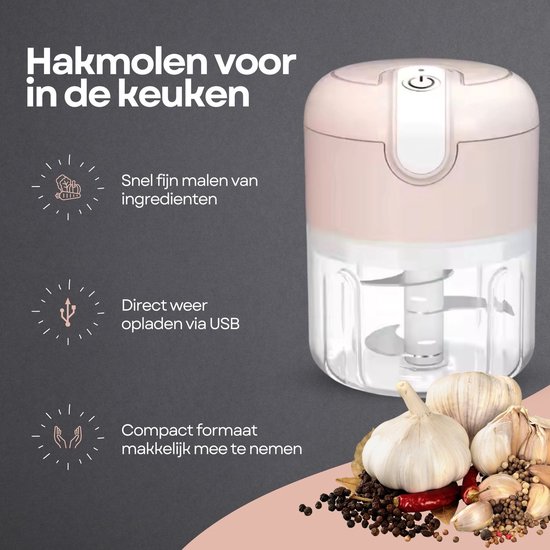 Keukenmachine - Mini chopper-knoflookmolen-Roze-Keukengereedschap-Mini Electrische Hakmolen — afbeelding 4