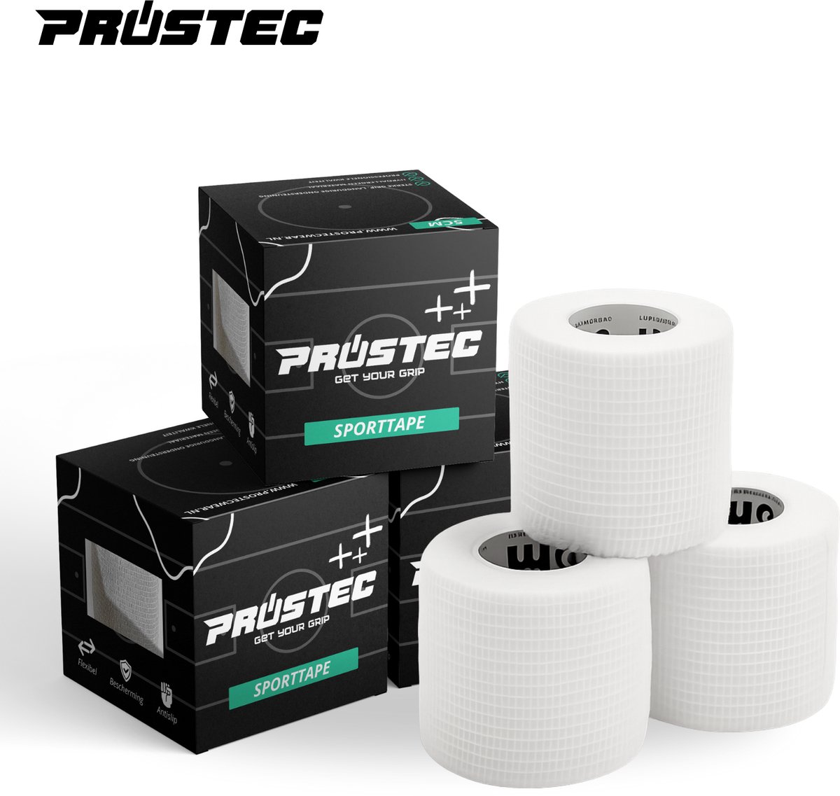 Prostec Sporttape voor Voetbal – Voetbaltape - Sokkentape – 3 Stuks – Wit