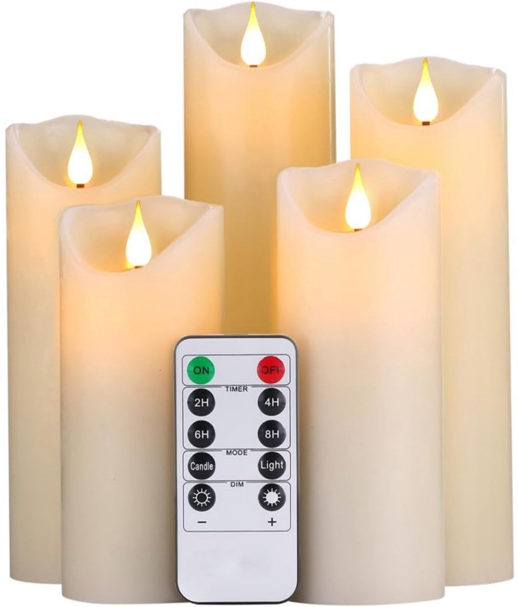 EXCITAT LED-kaarsen - Vlamloze kaarsen - Decoratieve kaarsen - Op batterijen - Set van 5 (13 cm, 14 cm, 16 cm, 18 cm, 20 cm)