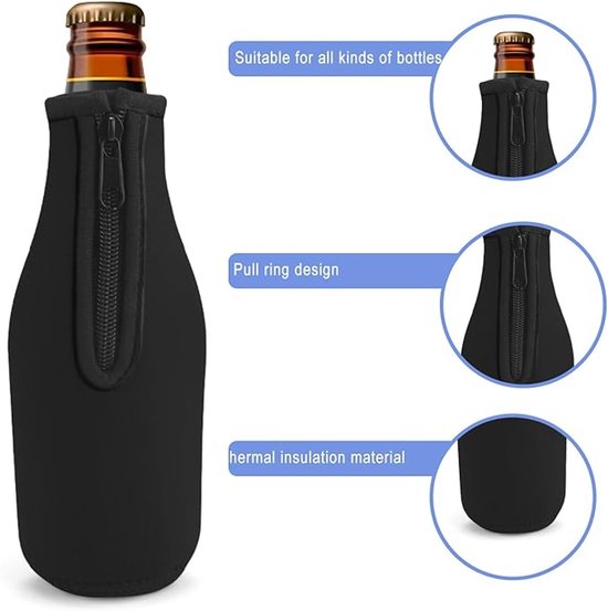 Flessenkoeler - 4 Stuks - 19x6 cm - Bierfleskoeler - Geschikt voor Blikbier en Andere Flessen Koude Dranken - Stoffen Flessenkoeler - Kan Isoleren - Universele Maat - Hoes voor Fles in Blauw, Rood, Zwart, Groen van Merkloos — afbeelding 3