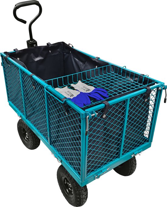 Sillar, Opvouwbare tuinwagen, 200 l, belastbaar tot 350 kg - 4-wiel tuinwagen met opklapbare zijpanelen en waterdichte mand, metalen frame, bolderwagen voor tuin- en bouwwerkzaamheden, 112x53x98 cm van Merkloos — afbeelding 2