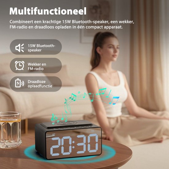 Wekkerradio DAB/DAB /FM met opladen via USB, Radiowekker Alarm Clock Dimbaar Display met Grote