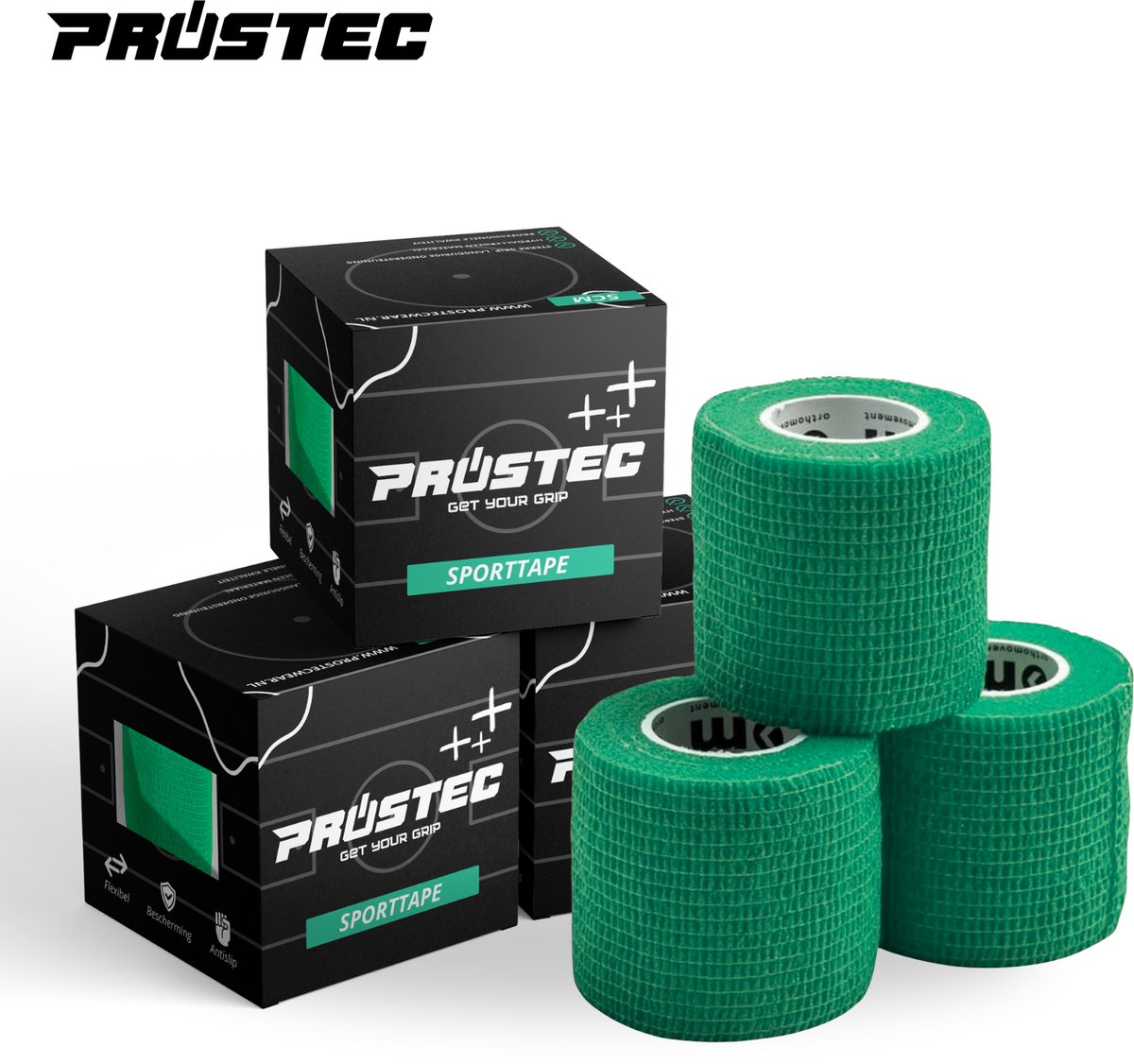 Prostec Sporttape voor Voetbal – Voetbaltape - Sokkentape – 3 Stuks – Groen