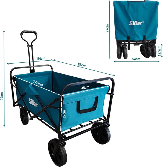 Sillar, Opvouwbare Reiskar, met met antislip handgreep, 100 L, draagvermogen tot 80 kg, 4 versterkte PVC wielen, waterdichte stof, 2 extra drankcompartimenten aan de voorkant, voor de tuin, het vervoeren van gereedschap, zwaardere voorwerpen, blauw van Merkloos — afbeelding 3