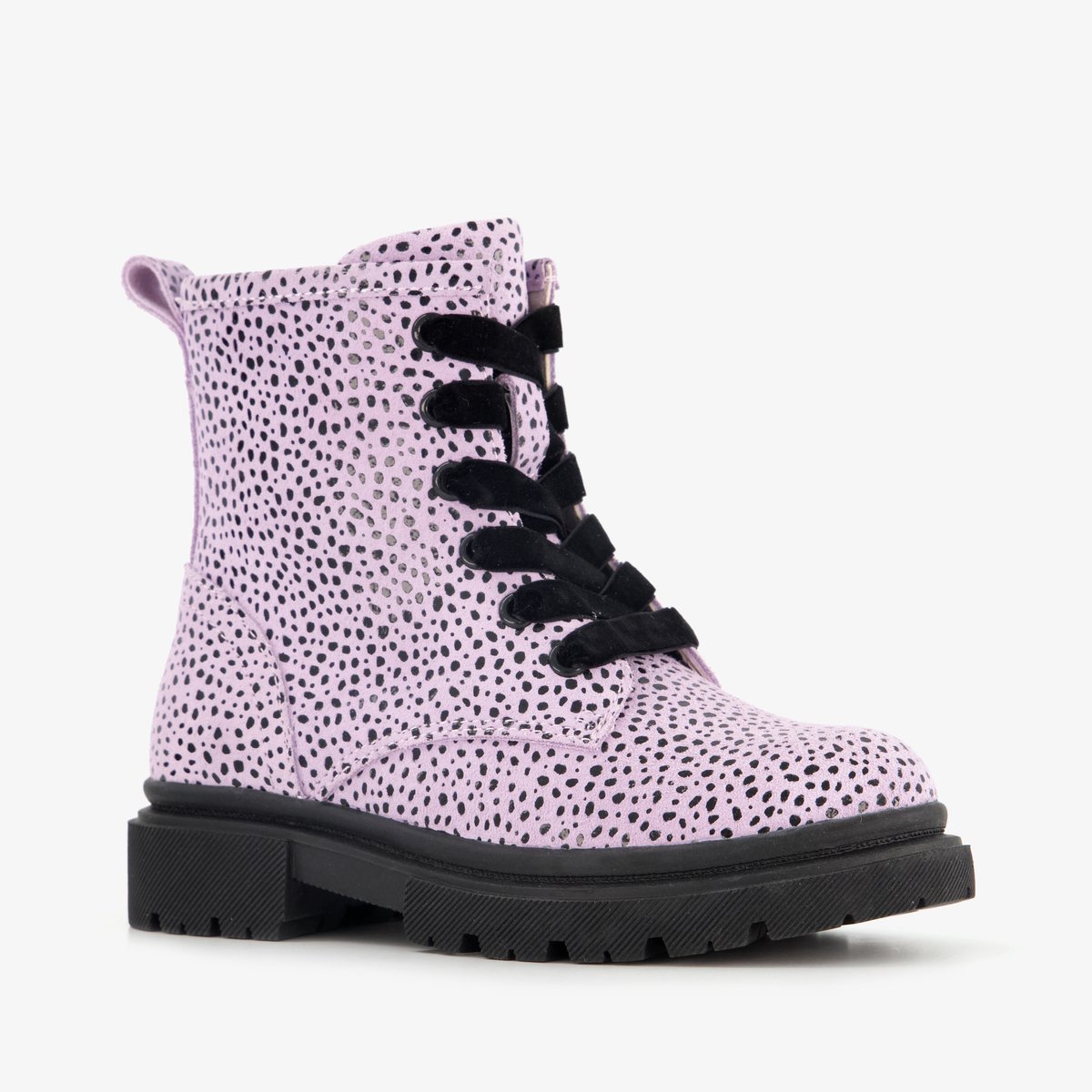 Stap leren meisjes veterboots roze met zwarte stipjes - Maat 24