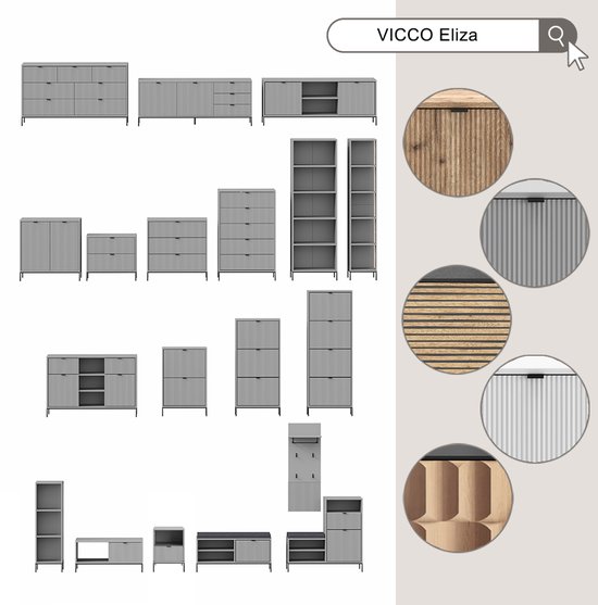 Vicco Meuble TV Eliza, Wit, 150,1 x 60 cm avec 3 tiroirs, 2 portes