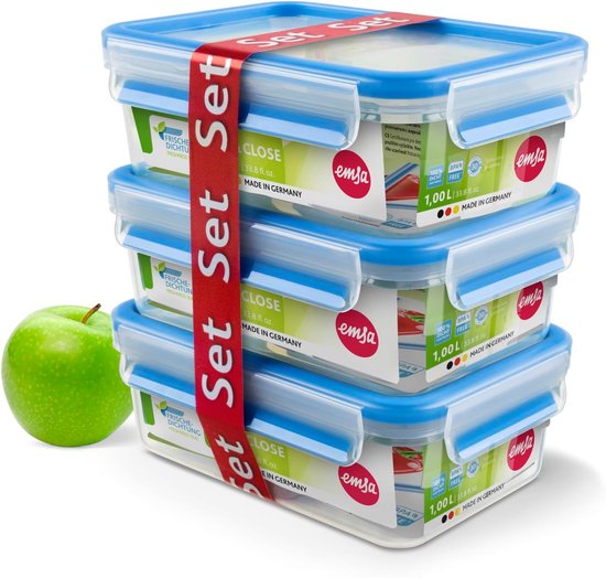 Emsa Fruit Bowl 508536 Clip & Close, kunststof, met deksel, 850 ml, transparant/blauw, 100% dicht : Emsa