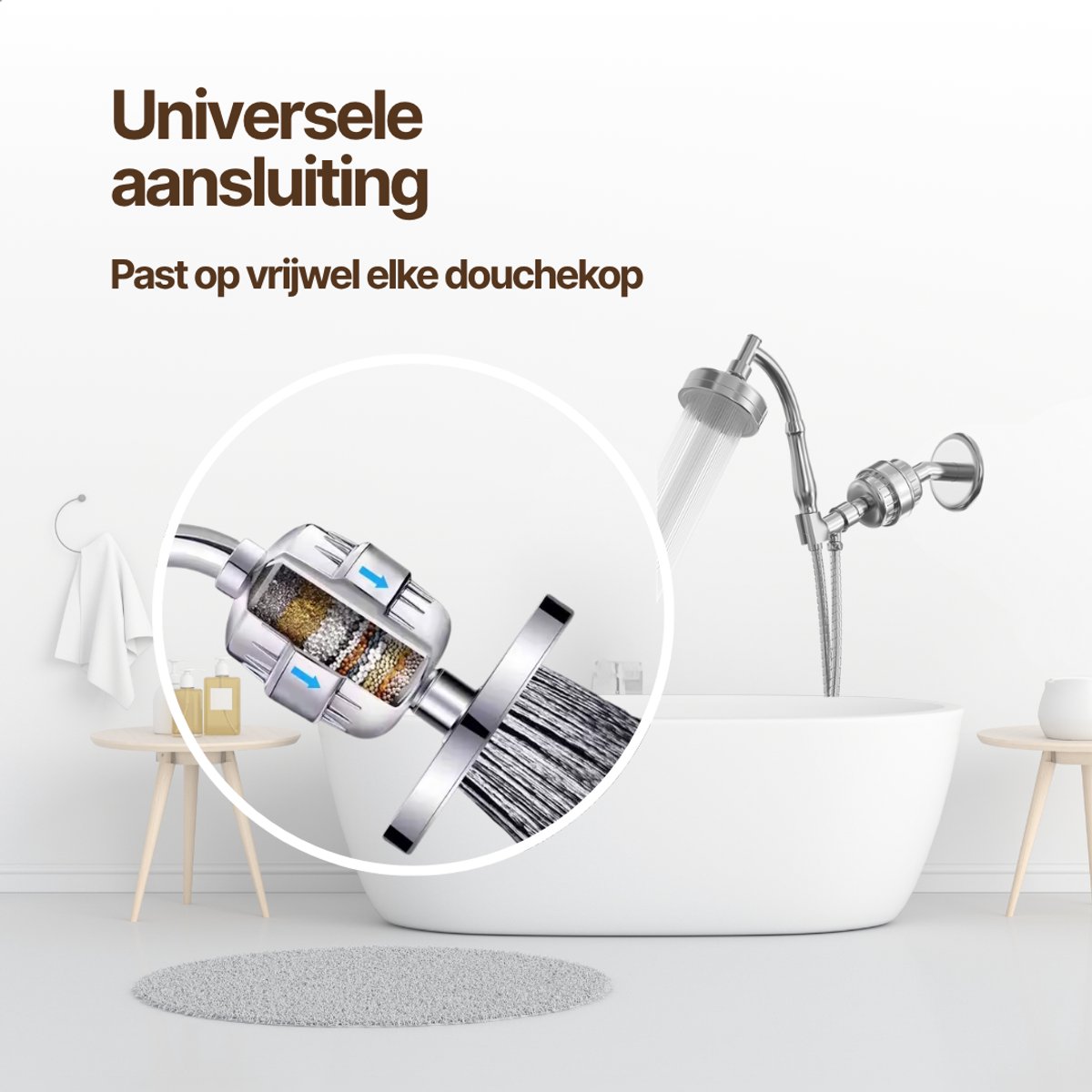 6 stuks 10,5 x 2 cm douchefilters van PP-katoen, draagbaar filterpatroon, katoenen filterkop, PP-filterelement voor afneembare handdouche, handgreep douche (10,5 x 2 cm
