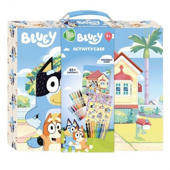 Bluey Tekenkoffer - kleurboek 32 bladzijden - 10 stiften - 10 potloden - 30 stickers