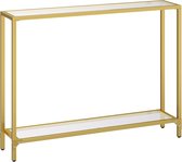 M MCombo Consoletafel smal marmer goud, moderne bijzettafel met 2 planken en metalen frame, entreetafel voor hal, woonkamer, slaapkamer, 110 x 40 x 90 cm, 2276