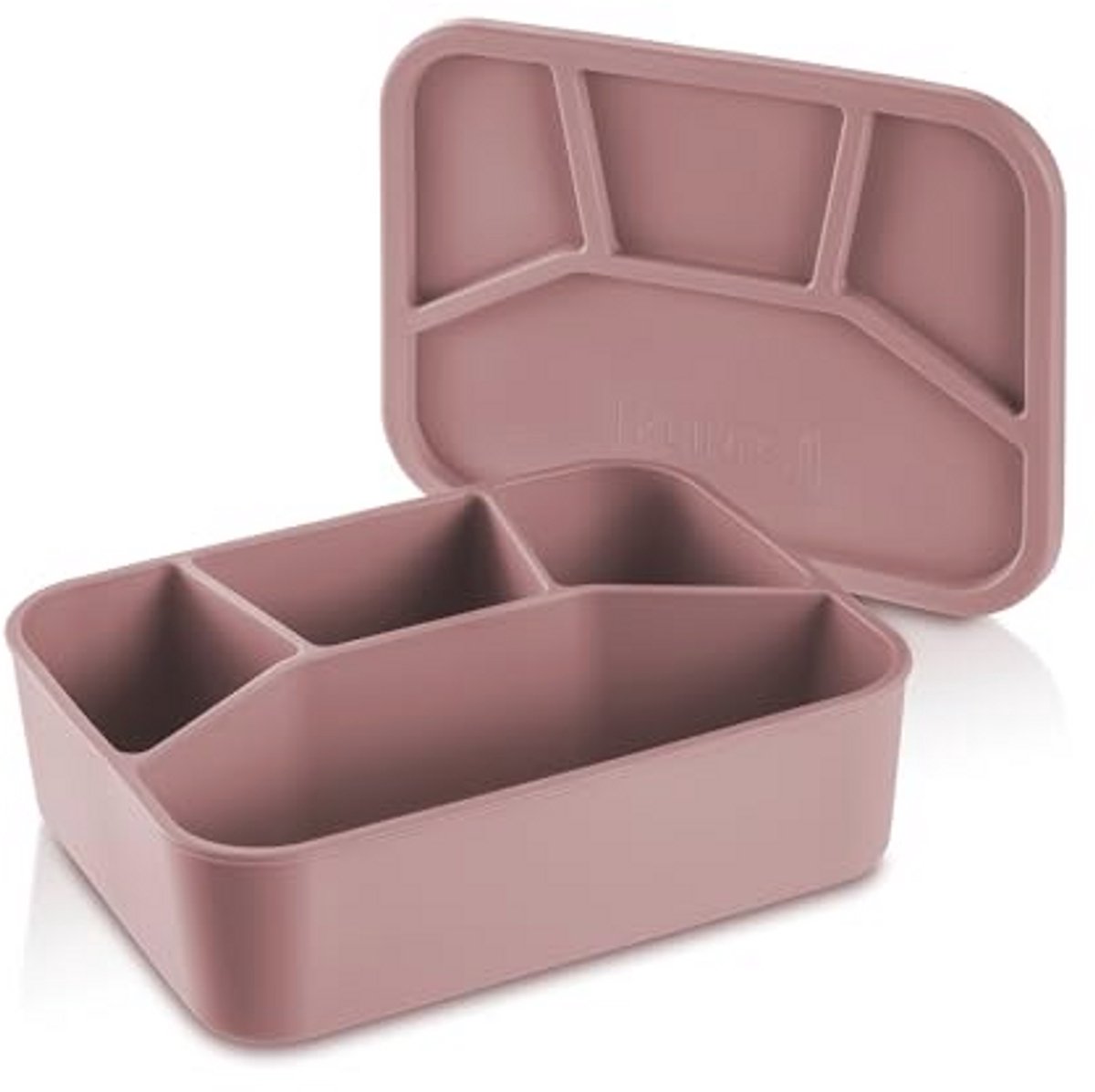 Grote lunchbox met 4 vakken van platina siliconen - Lekvrij, hitte- en koudebestendig, vaatwasmachinebestendig (roze)