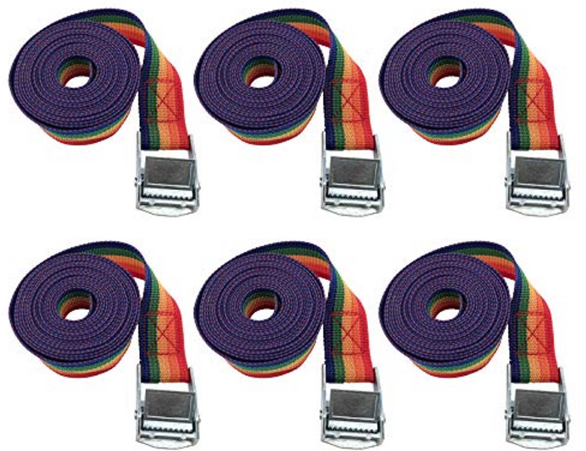 Spanbanden en Sjorbanden - 6 Stuks voor Camping en Autotransport - Klemriemen en Elastische Bevestigingsriemen (25mm x 3m)