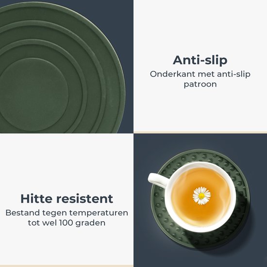 Sous-verres de Sous-verres en Siliconen Castagnola – Sous-verres de Verres Design avec support – Set de 14 – Antidérapants – Verts