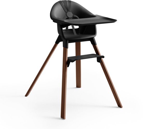 Stokke Clikk Kinderstoel, Black/Warm Brown - Alles-in-één kinderstoel met dienblad + harnas - Licht, duurzaam, fijn voor onderweg - Geschikt voor 6-36 maanden of maximaal 15 kg