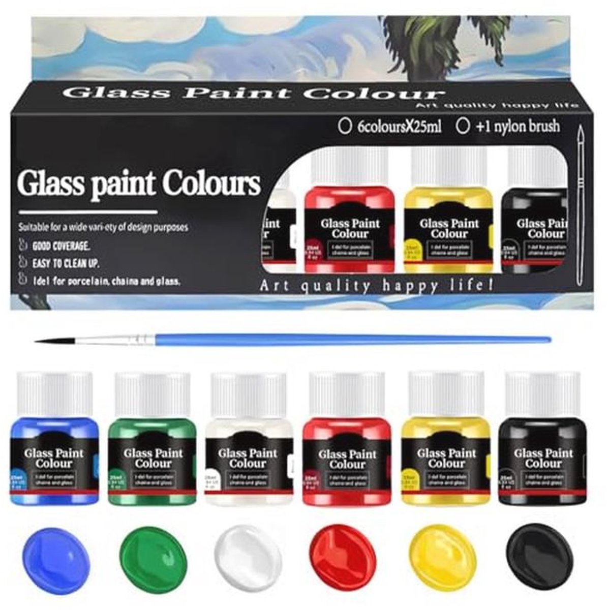Vaatwasmachinebestendige Glasverf Set voor Keramiek - 6 x 25 ml - Perfect voor het Beschilderen van Kopjes en Vazen