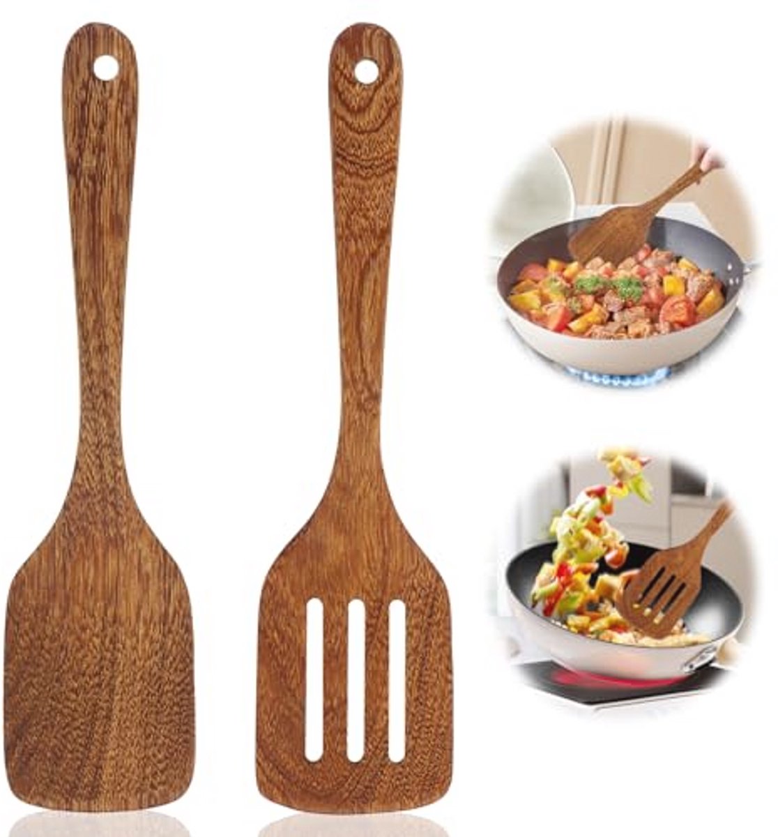 Houten spatels, 2 stuks, vaatwasmachinebestendig, keukenhulp en kookgerei