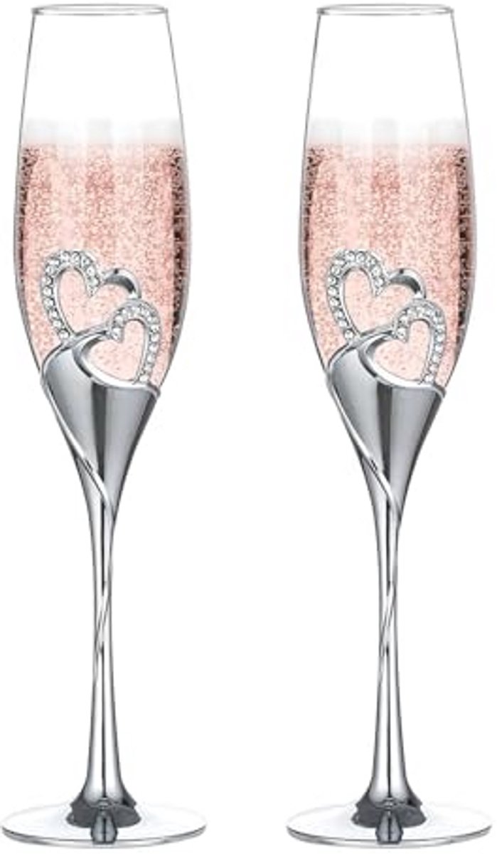 Hartvormige Champagneglazen Set van 2 voor Bruiloften en Jubilea